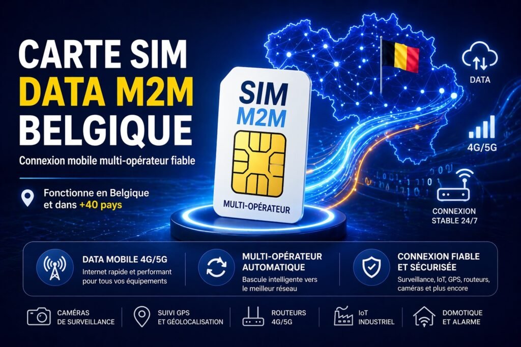 Carte SIM DATA M2M Belgique – Connexion mobile multi-opérateur 4G/5G fiable carte sim data m2m belgique multi operateur 4g 5g connexion internet mobile fiable iot gps alarme routeur