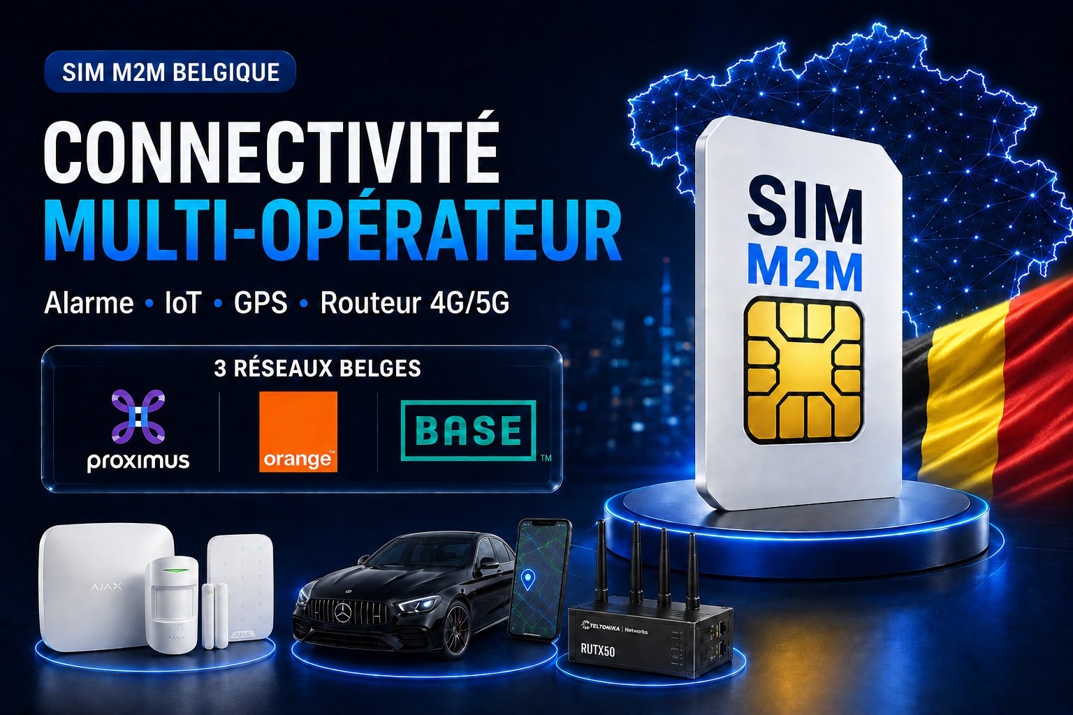 Carte SIM M2M multi-opérateur Belgique – Équipez vos appareils dès aujourd’hui Carte SIM M2M Belgique multi-opérateur pour alarme AJAX, GPS Mercedes et routeur Teltonika 4G/5G
